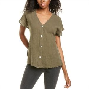 XCVI Wearables Gauze Button Down Top Size XS Olive Green New